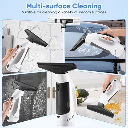 Cordless Handheld Window Vacuum Squeegee with Spray Bottle & Microfiber Cloth — Window Cleaning Robot, JQCSR
