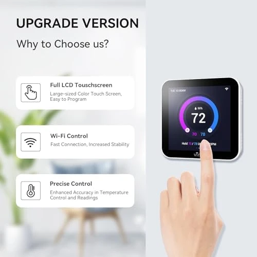 Programmable Thermostat with Touch Screen, WiFi Smart Home Thermostat for AC and Heating — Smart Thermostat, vine