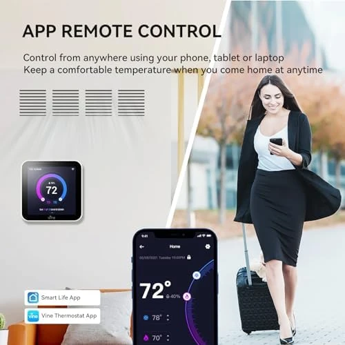 Programmable Thermostat with Touch Screen, WiFi Smart Home Thermostat for AC and Heating — Smart Thermostat, vine