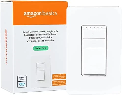 Smart Light Switch, 3-Way, Works with Alexa Only, Voice Control, 2.4 GHz Wi-Fi, No Hub Required — Smart Switch, Amazon Basics