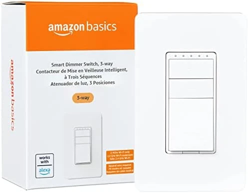 Smart Light Switch, 3-Way, Works with Alexa Only, Voice Control, 2.4 GHz Wi-Fi, No Hub Required — Smart Switch, Amazon Basics