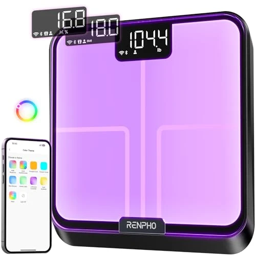 Smart Scale for Body Weight, BMI, Body Fat, Muscle Mass, Bluetooth Wi-Fi Rechargeable Scale, RGB Lighting Color Changing... — Smart Scale, RENPHO
