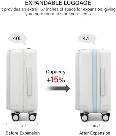 20 Inch Expandable Carry On Luggage with Cup Holder — Smart Luggage, Hanke