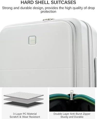 20 Inch Expandable Carry On Luggage with Cup Holder — Smart Luggage, Hanke