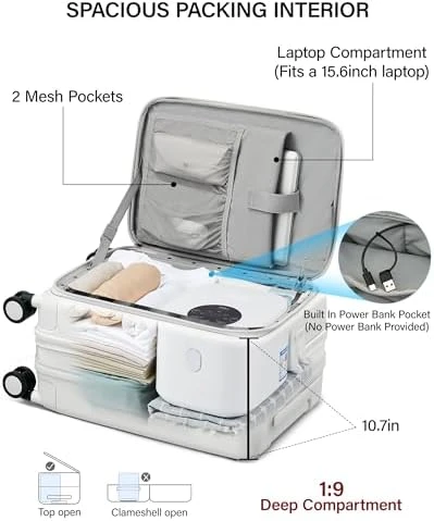 20 Inch Expandable Carry On Luggage with Cup Holder — Smart Luggage, Hanke