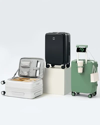 20 Inch Expandable Carry On Luggage with Cup Holder — Smart Luggage, Hanke