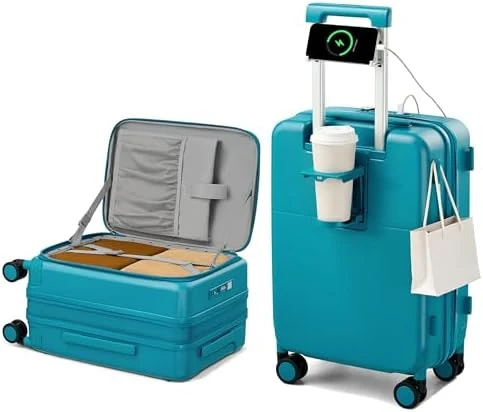 20 Inch Expandable Carry On Luggage with Cup Holder — Smart Luggage, Hanke