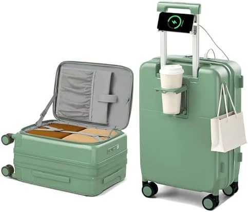 20 Inch Expandable Carry On Luggage with Cup Holder — Smart Luggage, Hanke