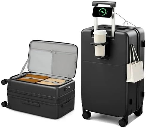 20 Inch Expandable Carry On Luggage with Cup Holder — Smart Luggage, Hanke