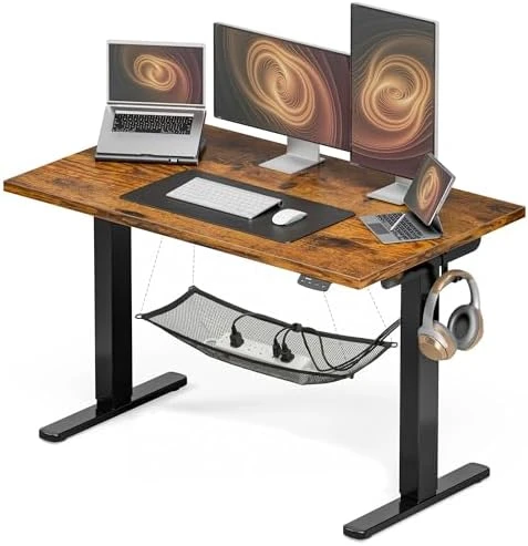 Electric Standing Desk, Height Adjustable Home Office Desk with Memory Presets & Cable Management, Rustic Brown Sit... — Standing Desk, Acrolix