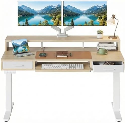 Electric Standing Desk with 2 Drawers & Large Keyboard Tray — Standing Desk, HUANUO