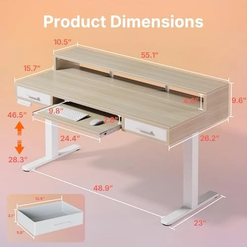Electric Standing Desk with 2 Drawers & Large Keyboard Tray — Standing Desk, HUANUO
