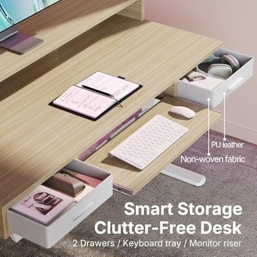 Electric Standing Desk with 2 Drawers & Large Keyboard Tray — Standing Desk, HUANUO