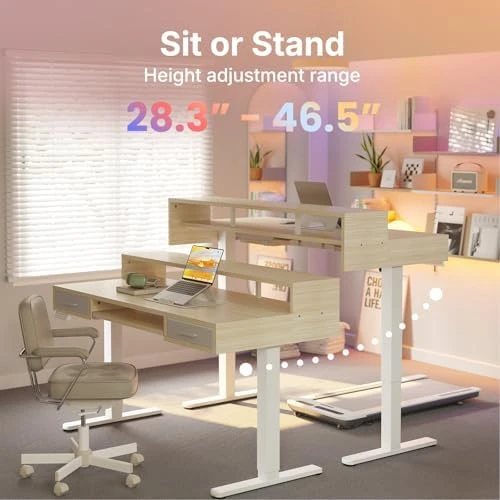 Electric Standing Desk with 2 Drawers & Large Keyboard Tray — Standing Desk, HUANUO