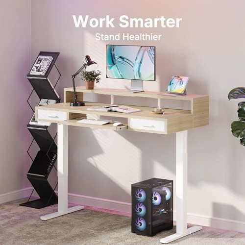 Electric Standing Desk with 2 Drawers & Large Keyboard Tray — Standing Desk, HUANUO