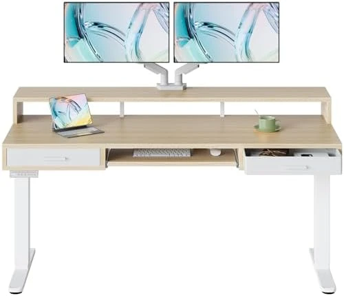 Electric Standing Desk with 2 Drawers & Large Keyboard Tray — Standing Desk, HUANUO