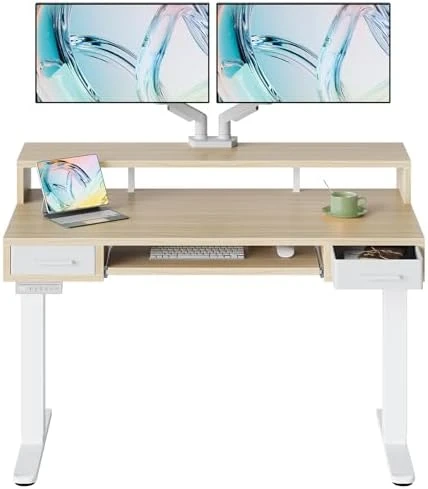 Electric Standing Desk with 2 Drawers & Large Keyboard Tray — Standing Desk, HUANUO