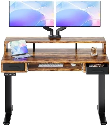 Electric Standing Desk with 2 Drawers & Large Keyboard Tray — Standing Desk, HUANUO