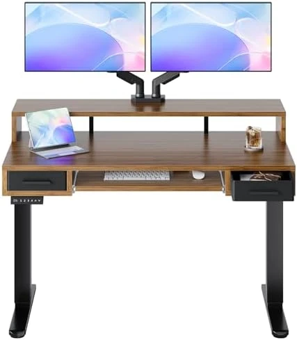 Electric Standing Desk with 2 Drawers & Large Keyboard Tray — Standing Desk, HUANUO
