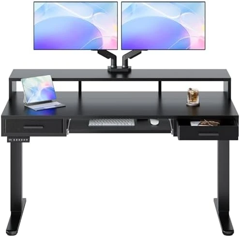 Electric Standing Desk with 2 Drawers & Large Keyboard Tray — Standing Desk, HUANUO