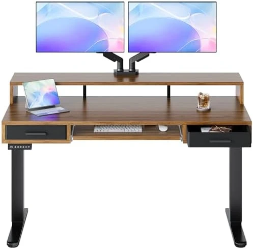 Electric Standing Desk with 2 Drawers & Large Keyboard Tray — Standing Desk, HUANUO