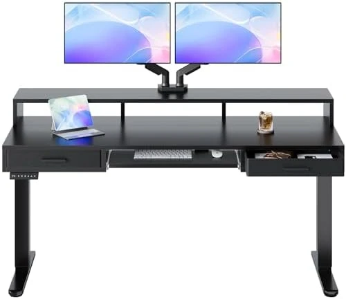 Electric Standing Desk with 2 Drawers & Large Keyboard Tray — Standing Desk, HUANUO