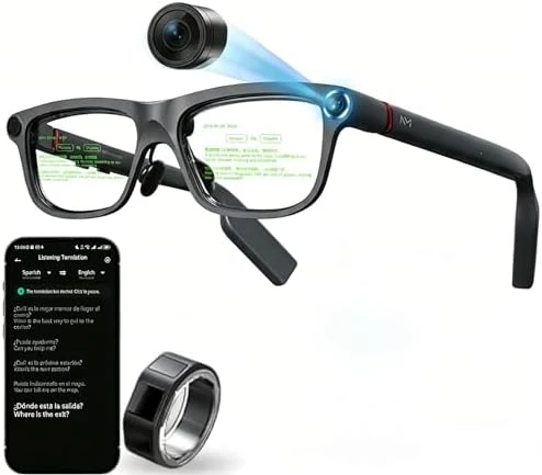 Smart Glasses with Camera & AR Display, Invisible Teleprompter & 268-Language Real-Time Translation — Smart Glasses, Domars