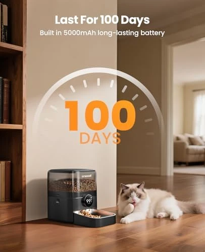 Automatic Cat Feeder, WiFi Rechargeable 100-Day Battery Operated Pet Feeder, 12 Cups Dry Food Dispenser for Large... — Automatic Pet Feeder, oneisall
