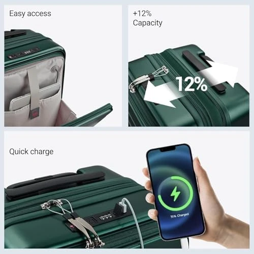 Carry On Luggage with Top Opening, Expandable with Front Pocket and USB Charging Port — Smart Luggage, cllson