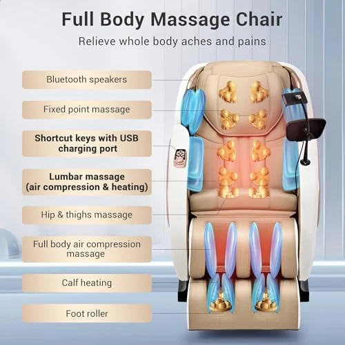 Full Body Massage Chair with Heat, Zero Gravity Shiatsu, Foot Massage, Bluetooth, USB, Touch Screen Controller — Massage Chairs, Mazzup