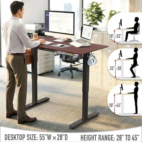 Height Adjustable Standing Desk with Drawer and Memory Preset — Standing Desk, SHW