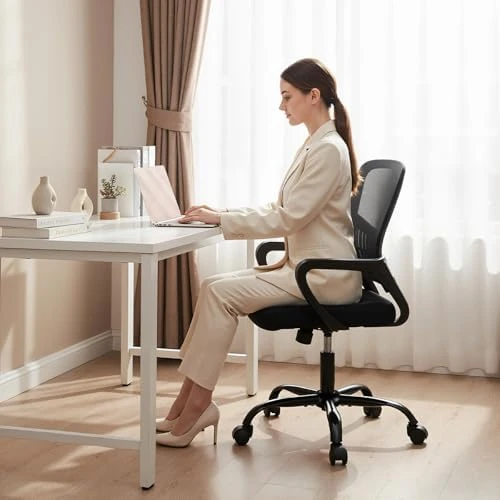 Home Office Desk Chair - Ergonomic Mid Back with Lumbar Support & Rocking Mode — Smart Chairs, DUMOS