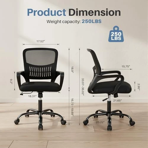 Home Office Desk Chair - Ergonomic Mid Back with Lumbar Support & Rocking Mode — Smart Chairs, DUMOS