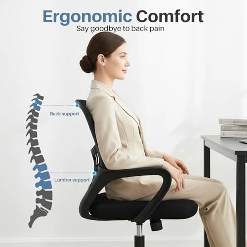 Home Office Desk Chair - Ergonomic Mid Back with Lumbar Support & Rocking Mode — Smart Chairs, DUMOS