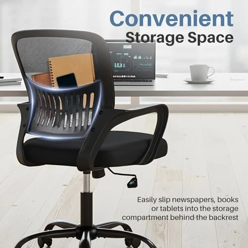 Home Office Desk Chair - Ergonomic Mid Back with Lumbar Support & Rocking Mode — Smart Chairs, DUMOS