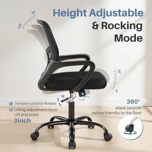 Home Office Desk Chair - Ergonomic Mid Back with Lumbar Support & Rocking Mode — Smart Chairs, DUMOS