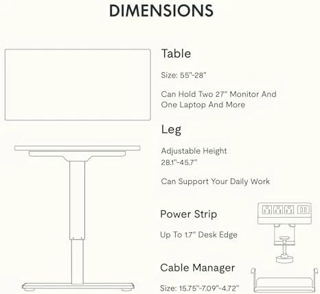 Whole-Piece Standing Desk with Clamp Power Strip, 55 x 28 — Standing Desk, FLEXISPOT
