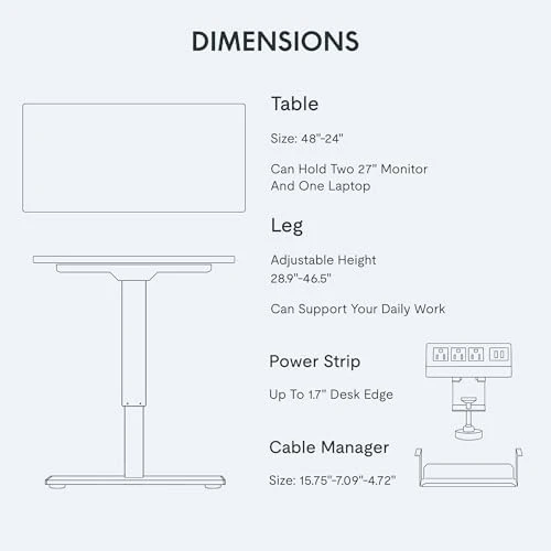 Whole-Piece Standing Desk with Clamp Power Strip, 48x24" — Standing Desk, FLEXISPOT