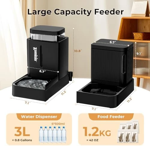 Automatic Cat Feeder and Water Dispenser Set, 2 in 1 Gravity Food Dispenser — Automatic Pet Feeder, ZOMISIA