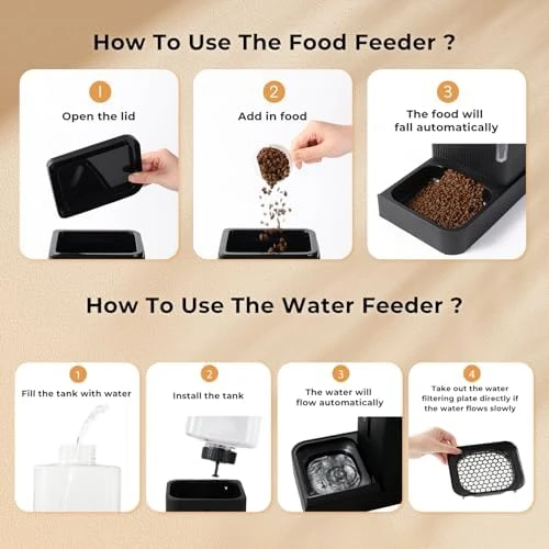 Automatic Cat Feeder and Water Dispenser Set, 2 in 1 Gravity Food Dispenser — Automatic Pet Feeder, ZOMISIA