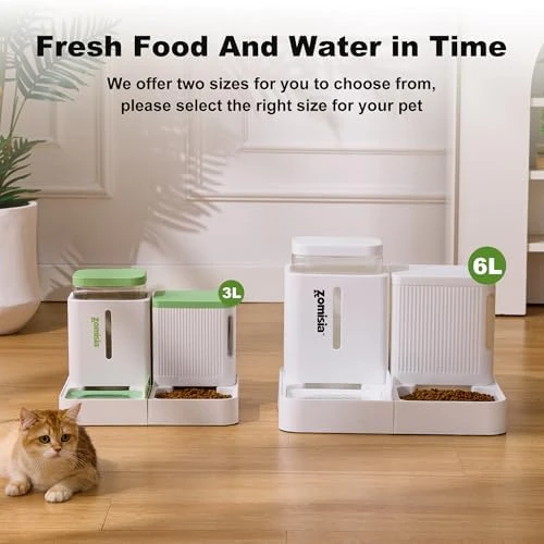 Automatic Cat Feeder and Water Dispenser Set, 2 in 1 Gravity Food Dispenser — Automatic Pet Feeder, ZOMISIA