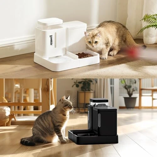 Automatic Cat Feeder and Water Dispenser Set, 2 in 1 Gravity Food Dispenser — Automatic Pet Feeder, ZOMISIA