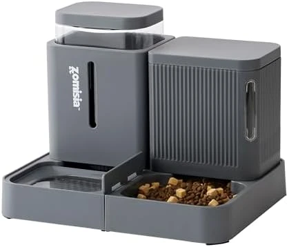 Automatic Cat Feeder and Water Dispenser Set, 2 in 1 Gravity Food Dispenser — Automatic Pet Feeder, ZOMISIA