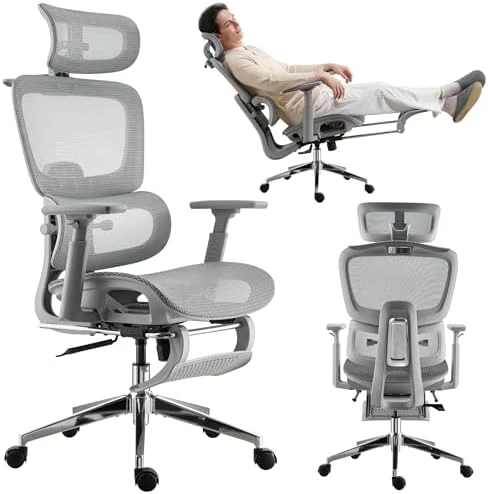 Mesh Ergonomic Office Chair with Footrest — Smart Chairs, hujusko