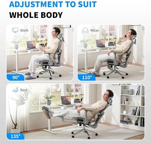 Mesh Ergonomic Office Chair with Footrest — Smart Chairs, hujusko