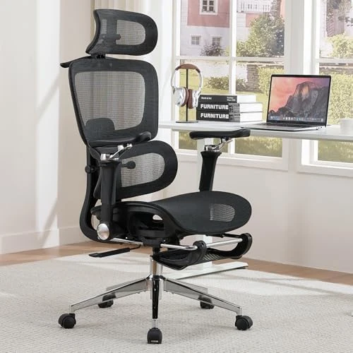 Mesh Ergonomic Office Chair with Footrest — Smart Chairs, hujusko