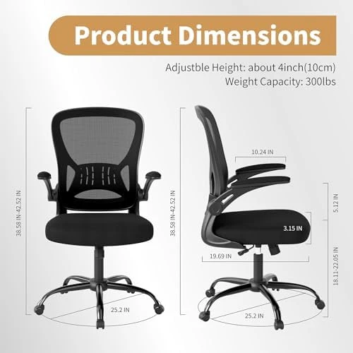 Mesh Office Chair with Flip-up Arms and Lumbar Support — Smart Chairs, Youhauchair