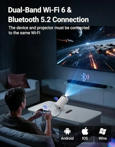 Mini Projector with WiFi 6 and Bluetooth 5.2 — Smart Projector, Truzcn
