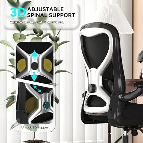 Office Desk Chair with Ergonomic Lumbar Support, Extra-Thick Seat Cushion, Flip-up Arms, Breathable Mesh Back — Smart Chairs, CASASIO