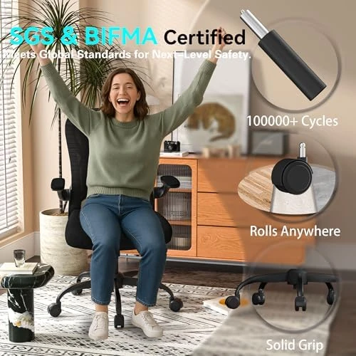 Office Desk Chair with Ergonomic Lumbar Support, Extra-Thick Seat Cushion, Flip-up Arms, Breathable Mesh Back — Smart Chairs, CASASIO